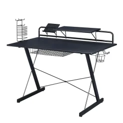 Techni Sport Corner Desks<Carbon Computer Gaming Desk with Shelving, Black (RTA-TS200-BK)