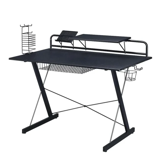 Techni Sport Corner Desks<Carbon Computer Gaming Desk with Shelving, Black (RTA-TS200-BK)