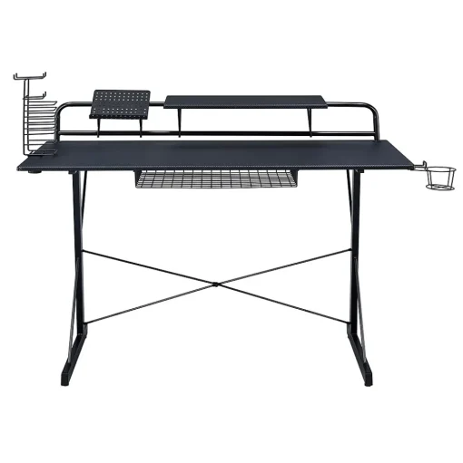 Techni Sport Corner Desks<Carbon Computer Gaming Desk with Shelving, Black (RTA-TS200-BK)