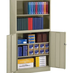 Tennsco Storage Cabinets<Combination Bookcase and Cabinet, Putty, 6-Shelf, 1 Closet, 72"H