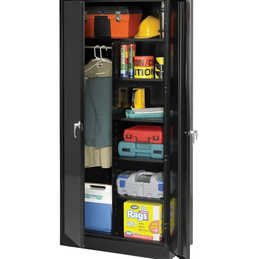 Tennsco Storage Cabinets<Deluxe Combination Storage Cabinet, 6-Shelf, 1 Closet, Black, 78"H x 36"W x 18"D