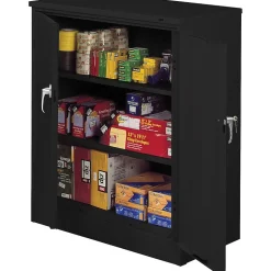 Tennsco Storage Cabinets<Deluxe Counter-Height Storage Cabinet with Double Hinge Doors, 3-Shelf, Black, 42"H x 36"W x 24"D