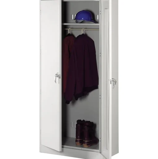 Tennsco Storage Cabinets<Deluxe Wardrobe Storage Cabinet with Double Hinge Doors, 1-Shelf, 1 Closet, Light Grey, 78"H x 36"W x 24"D