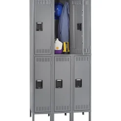 Tennsco Storage Cabinets<Double Tier Locker with Legs, 3 Units, 6 Lockers, Medium Grey, 78"H x 36"W x 18"D