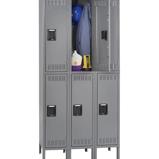 Tennsco Storage Cabinets<Double Tier Locker with Legs, 3 Units, 6 Lockers, Medium Grey, 78"H x 36"W x 18"D