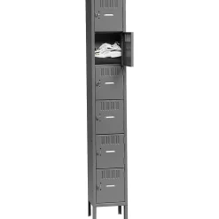 Tennsco Storage Cabinets<Six Tier Box Locker with Legs, Single Unit, 6 Lockers, Medium Grey, 78"H x 12"W x 12"D