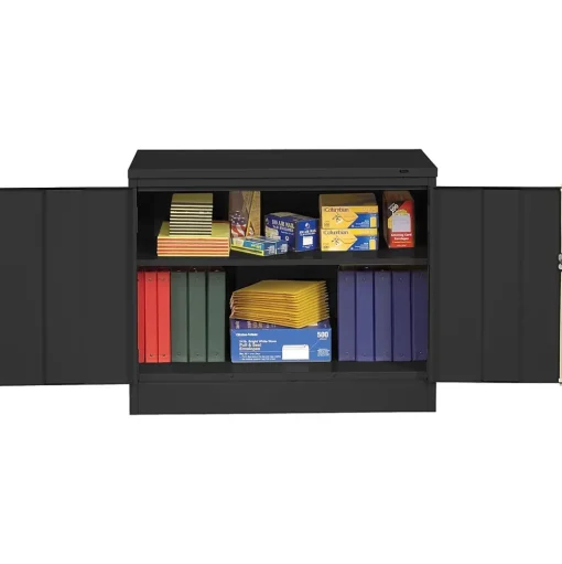 Tennsco Storage Cabinets<Standard Desk-Height Storage Cabinet with Double Hinge Doors, 2-Shelf, Black, 30"H x 36"W x 18"D