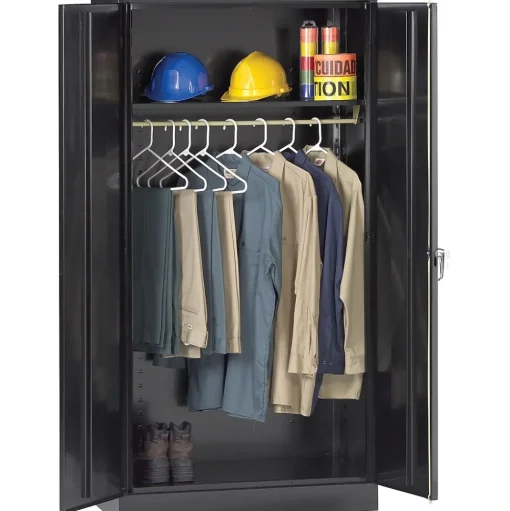 Tennsco Storage Cabinets<Standard Wardrobe Cabinet with Double Hinge Doors, 1-Shelf, 1 Closet, Black, 72"H x 36"W x 18"D