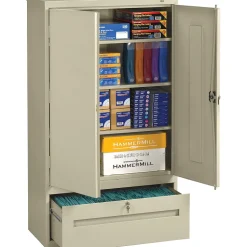 Tennsco Storage Cabinets<Storage Cabinet with Lateral Drawer, 4-Shelf, 1-Drawer, Putty, 66"H x 36"W x 18"D