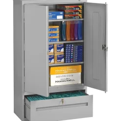 Tennsco Storage Cabinets<Storage Cabinet with Lateral Drawer, 4-Shelf, 1-Drawer, Light Grey, 66"H x 36"W x 18"D