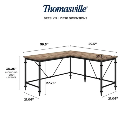 Thomasville Furniture L-Desks<Breslyn 60"W L-Shaped Computer Desk, Crosscut Hickory (SPLS-BRLD-TV)