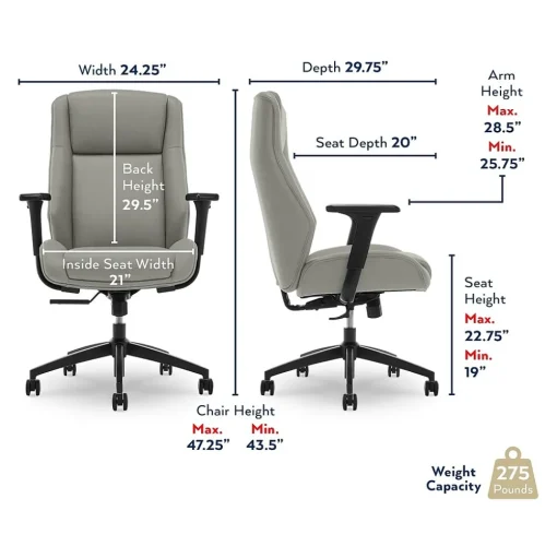 Thomasville Furniture Office Chairs<Darius Ergonomic Bonded Leather Swivel Executive Chair, Gray (51490-GRY)