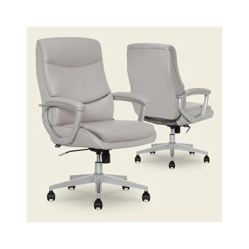 Thomasville Furniture Ergonomic Chairs<Josephine Ergonomic Bonded Leather Swivel Manager Chair, Gray (60071-LGRY)
