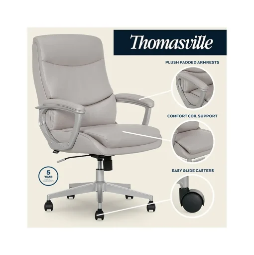 Thomasville Furniture Ergonomic Chairs<Josephine Ergonomic Bonded Leather Swivel Manager Chair, Gray (60071-LGRY)
