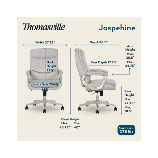 Thomasville Furniture Ergonomic Chairs<Josephine Ergonomic Bonded Leather Swivel Manager Chair, Gray (60071-LGRY)