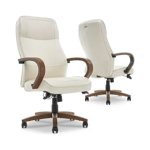 Thomasville Furniture Office Chairs<Lockhart Ergonomic Bonded Leather Swivel Executive Chair, Cream (51494-CRM)