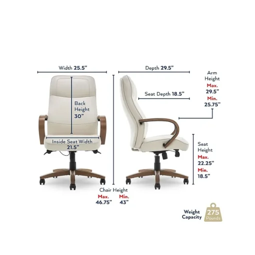Thomasville Furniture Office Chairs<Lockhart Ergonomic Bonded Leather Swivel Executive Chair, Cream (51494-CRM)