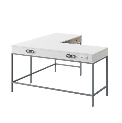 Thomasville Furniture L-Desks<Marana 60" L-Shaped Computer Desk, Arctic White/Desert Ash (SPLS-MA60LD-TV)