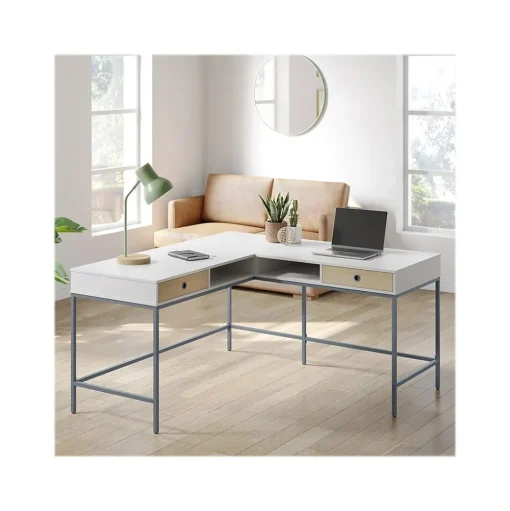 Thomasville Furniture L-Desks<Marana 60" L-Shaped Computer Desk, Arctic White/Desert Ash (SPLS-MA60LD-TV)