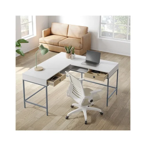 Thomasville Furniture L-Desks<Marana 60" L-Shaped Computer Desk, Arctic White/Desert Ash (SPLS-MA60LD-TV)