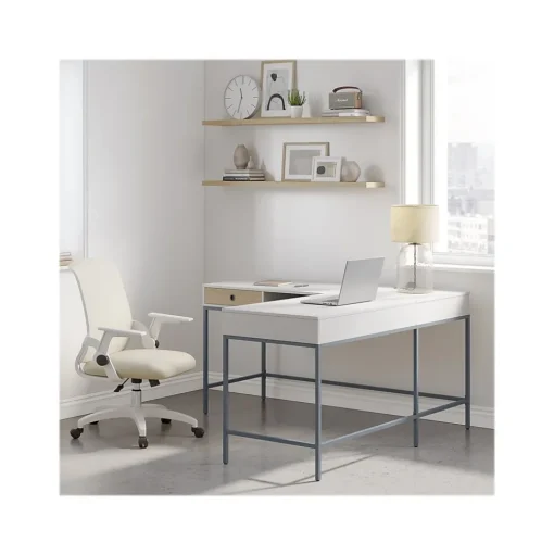 Thomasville Furniture L-Desks<Marana 60" L-Shaped Computer Desk, Arctic White/Desert Ash (SPLS-MA60LD-TV)