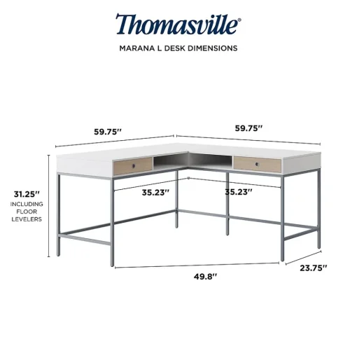 Thomasville Furniture L-Desks<Marana 60" L-Shaped Computer Desk, Arctic White/Desert Ash (SPLS-MA60LD-TV)