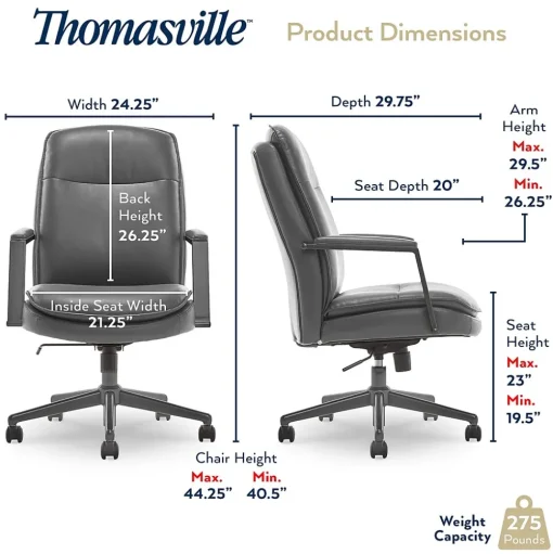 Thomasville Furniture Office Chairs<Upton Ergonomic Bonded Leather Swivel Manager Chair, Gray (51421-GRY)