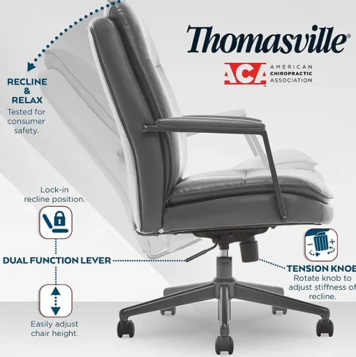 Thomasville Furniture Office Chairs<Upton Ergonomic Bonded Leather Swivel Manager Chair, Gray (51421-GRY)