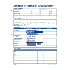 TOPS Hr Forms<® Application for Employment, 2-Sided, 8-1/2 x 11", 50 Sheets/Pad, 2 Pads/Box (32851)