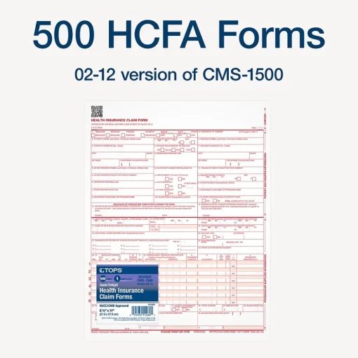 TOPS Medical Forms<CMS-1500 Health Insurance Claims, 500/Pack (TOP 50126RV)