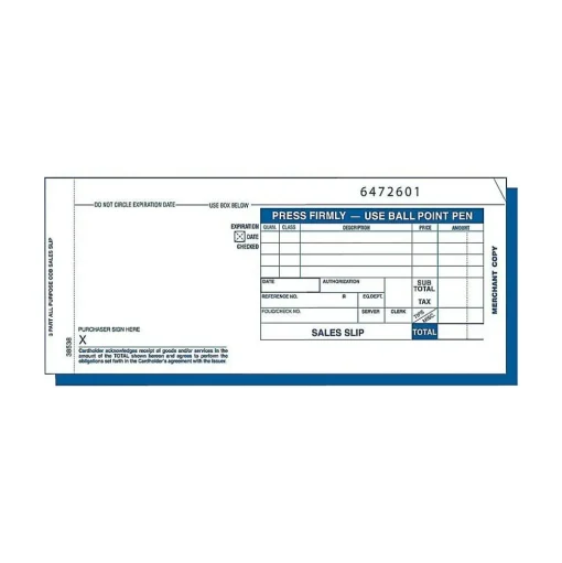 TOPS Accounting & Record Journals<Credit Card Sales 3-Part Carbonless Receipt, 3.25"L x 7.88"W, 100/Pack (TOP 38538)