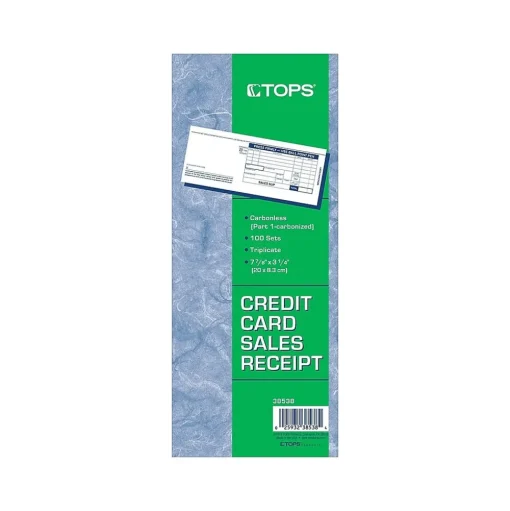 TOPS Accounting & Record Journals<Credit Card Sales 3-Part Carbonless Receipt, 3.25"L x 7.88"W, 100/Pack (TOP 38538)