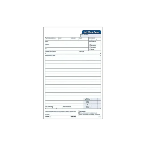 TOPS Business Forms<Job 3-Part Carbonless Work Orders, 8.62"L x 5.67"W, 50 Sets/Book (3868)