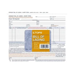 TOPS Business Forms<3-Part Carbonless Bill of Lading, 8.5"L x 7"W, 50 Sets/Book (3841)