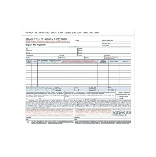 TOPS Business Forms<3-Part Carbonless Bill of Lading, 8.5"L x 7"W, 50 Sets/Book (3841)