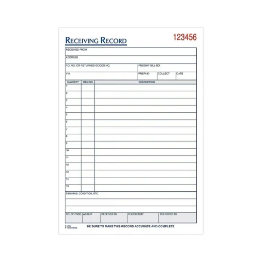 TOPS Business Forms<3-Part Carbonless Receiving Records, 5.56"W x 7.94"L, 50 Sets/Book (46260)