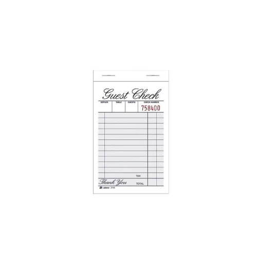 TOPS Business Forms<1-Part Guest Check Pad, 12 Sets/Book (2100-12)