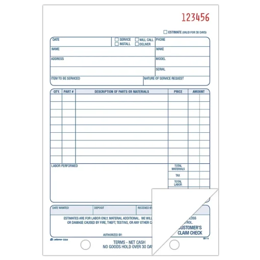 TOPS Business Forms<™ Repair Order Book, 2-Part, 50 Sheets/Book (D5084)