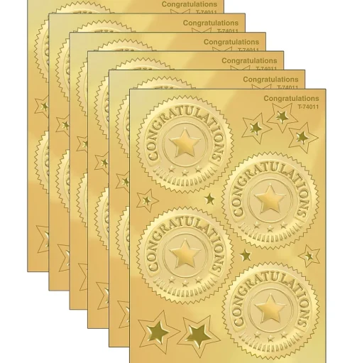 Trend Enterprises Awards & Certificates<TREND 2" Congratulations (Gold) Award Seals Stickers (T-74011-6)