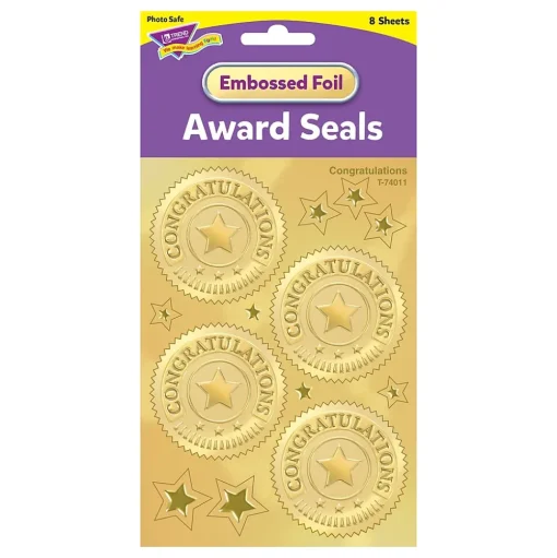 Trend Enterprises Awards & Certificates<TREND 2" Congratulations (Gold) Award Seals Stickers (T-74011-6)