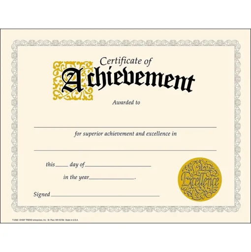 Trend Enterprises Awards & Certificates<Achievement Certificates, 8.5" x 11", Multicolor, 6/Bundle (T-2562-6)
