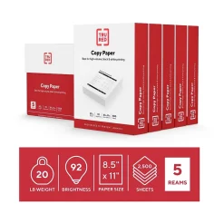 TRU RED Copy Paper<™ 8.5" x 11" Copy Paper, 20 lbs., 92 Brightness, 500 Sheets/Ream, 5 Reams/Carton (TR56960)
