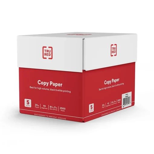 TRU RED Copy Paper<™ 8.5" x 11" Copy Paper, 20 lbs., 92 Brightness, 500 Sheets/Ream, 5 Reams/Carton (TR56960)