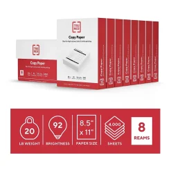 TRU RED Copy Paper<8.5" x 11" Copy Paper, 20 lbs., 92 Brightness, 500 Sheets/Ream, 8 Reams/Carton (TR59702)