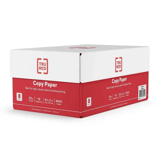 TRU RED Copy Paper<8.5" x 11" Copy Paper, 20 lbs., 92 Brightness, 500 Sheets/Ream, 8 Reams/Carton (TR59702)