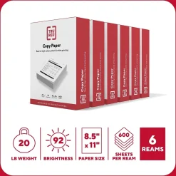 TRU RED Large Quantity Paper<™ 8.5" x 11" Copy Paper, 20 lbs., 92 Brightness, 600 Sheets/Ream, 6 Reams/Carton (TR62091)