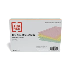 TRU RED Index Cards<™ 4" x 6" Index Cards, Lined, Assorted Colors, 100/Pack (TR51015)