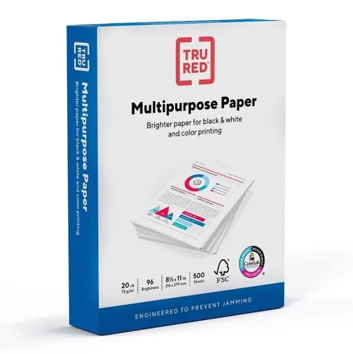 TRU RED Multipurpose Paper<™ 8.5" x 11" Multipurpose Paper, 20 lbs., 96 Brightness, 500 Sheets/Ream (TR56961)