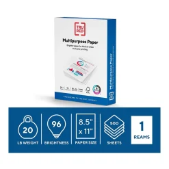 TRU RED Multipurpose Paper<™ 8.5" x 11" Multipurpose Paper, 20 lbs., 96 Brightness, 500 Sheets/Ream (TR56961)