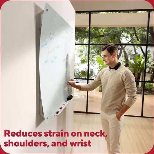 TRU RED Dry Erase<™ Ergonomic Curved Magnetic Glass Dry-Erase Whiteboard, 4' x 3' (TR62094)